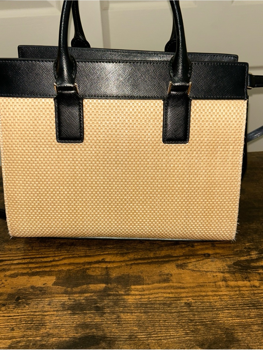Kate Spade New York Cameron Street Candace Raffia and Black Leather Satchel - Picture 6 of 10